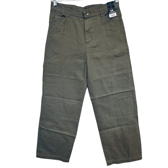 NO BOUNDARIES‎ Canvas Carpenter Pants Unisex Green Artichoke Slouch Grunge NEW - Picture 1 of 8